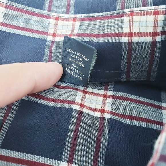 NWT Men's Arrow Button Down Plaid Dress Shirt Hamilton Poplin Navy - Picture 7 of 7